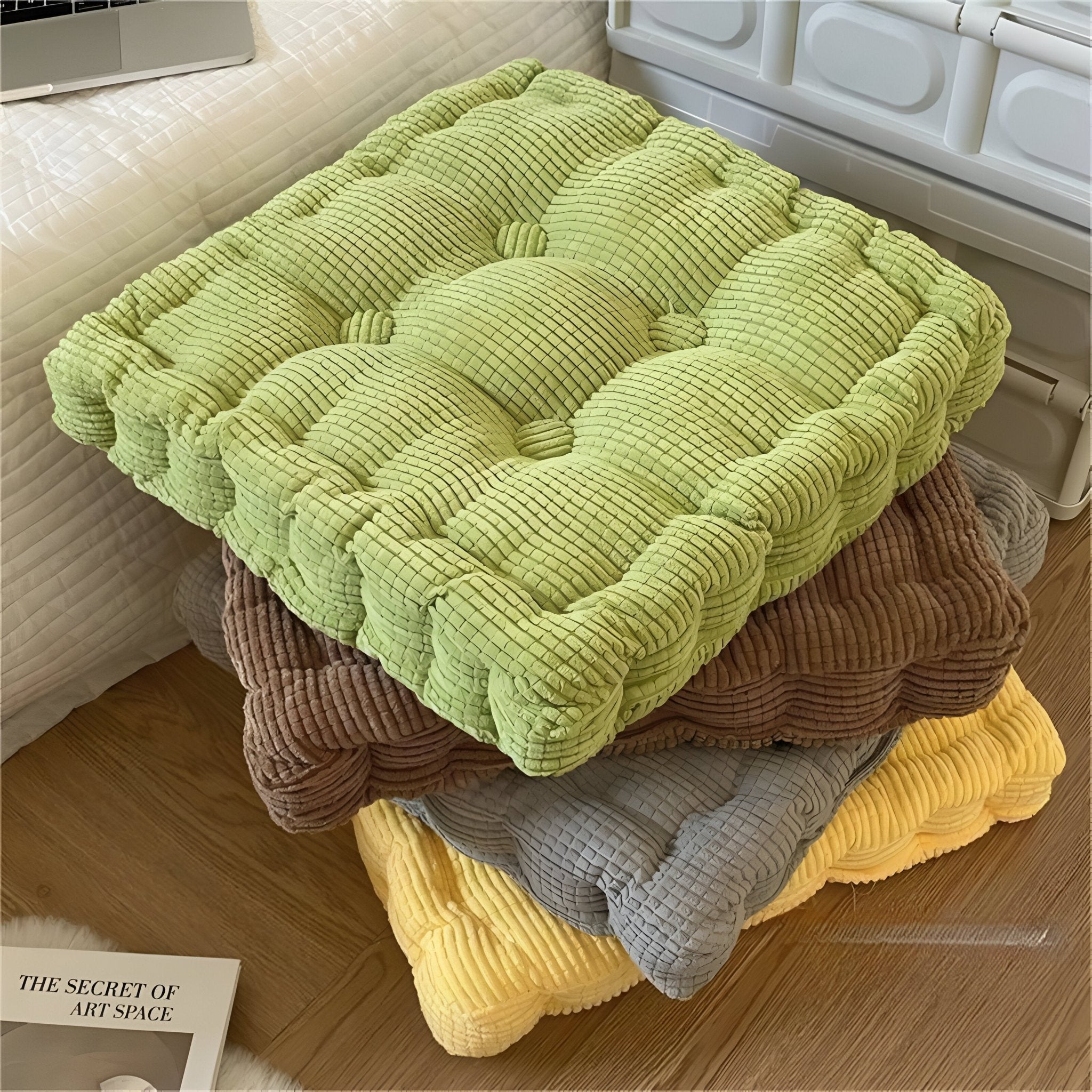 Corduroy Meditation Floor Cushion - Modern Cotton Seat 40x40cm