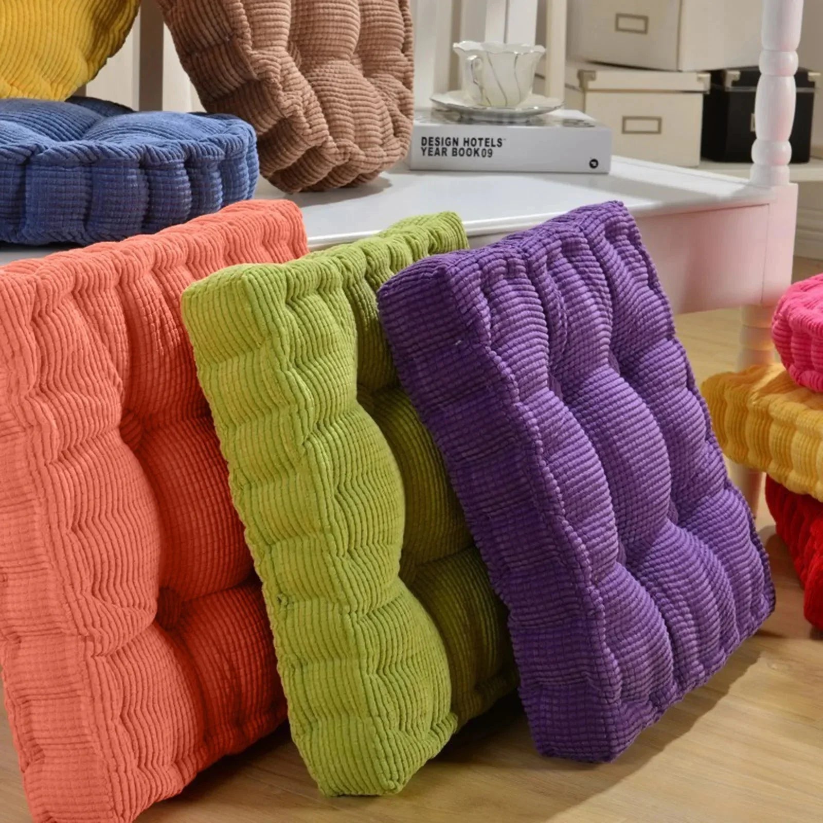 Corduroy Meditation Floor Cushion - Modern Cotton Seat 40x40cm