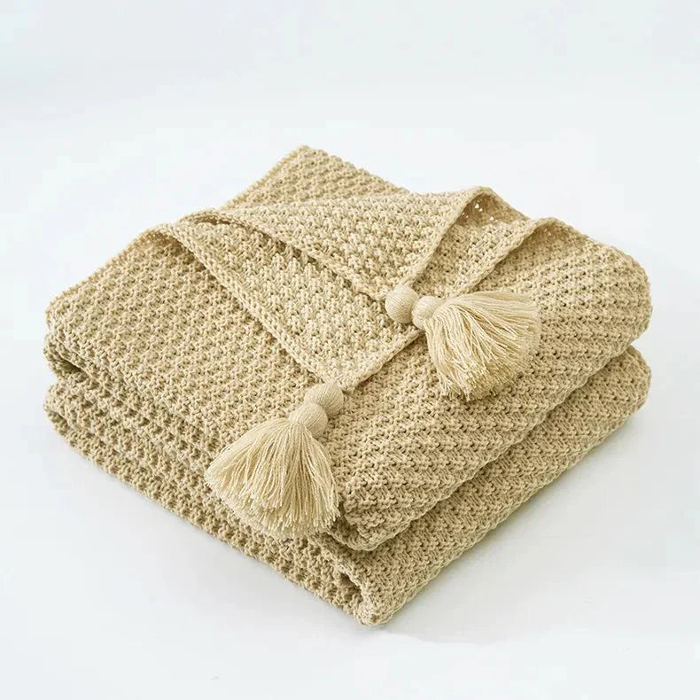 Woollen Knitted Tassel Sofa Blanket for Ultimate Comfort