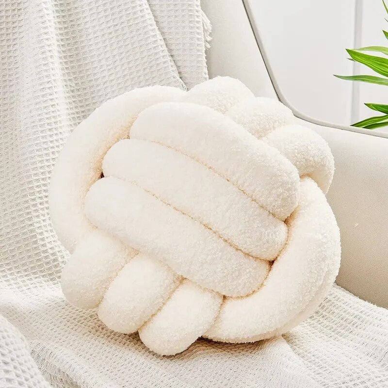 Decorative Knotted Teddy Ball Soft Cushion - 100% Wool, Round