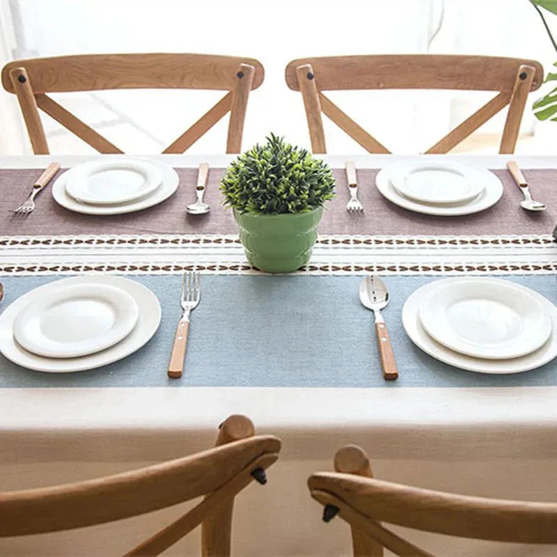 Decorative Plaid Pastel Linen Tablecloth with Tassels
