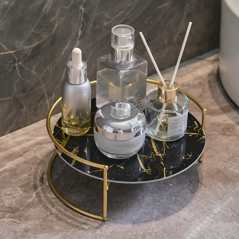 Marbled Glass Tray – Decorative Organizer with Metal Frame