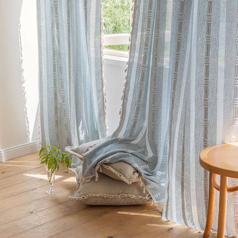 Striped Hollow-Out Tassel Light Filtering Curtain