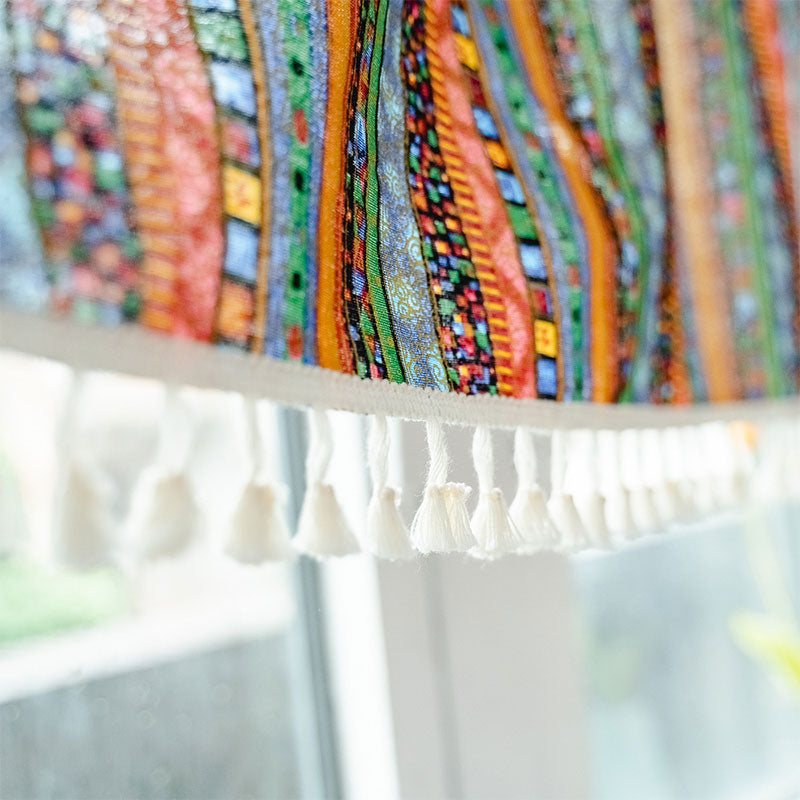 Colorful Plaid Pattern Tassel Tier Curtain in Cotton Linen