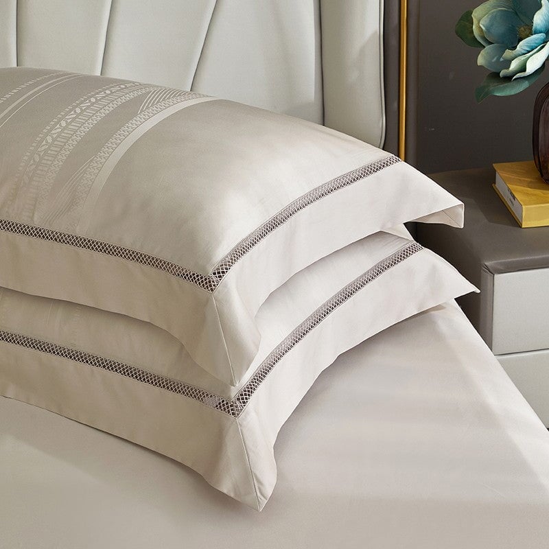 Estelle Duvet Cover Set – 1000 TC Egyptian Cotton in Warm Beige with Elegant Texture