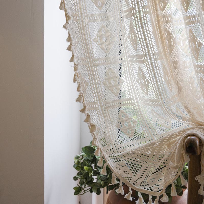 Rhombus Plaid Hollow-Out Decorative Curtain Polyester