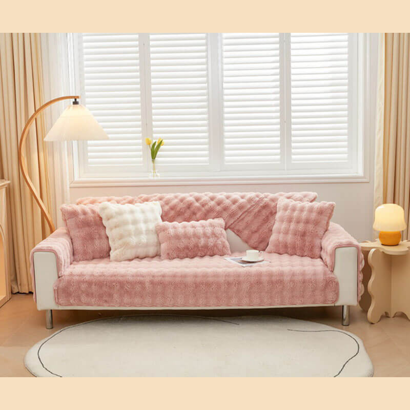 Cozy Plush Solid Colour Non-slip Couch Cover for Comfort