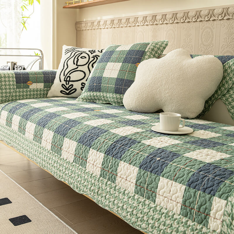 Cotton Plaid Anti-scratch Couch Cover for Pet Protection