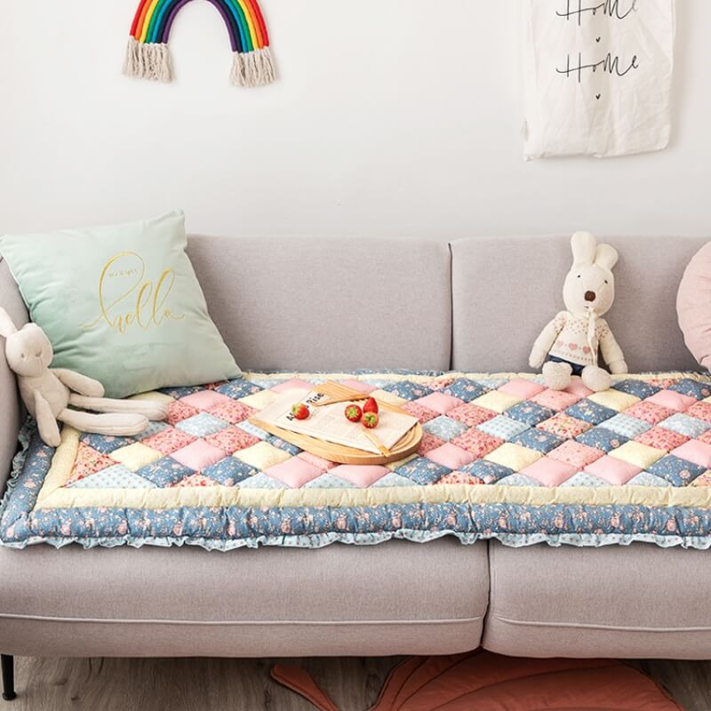 Floral Handmade Pure Cotton Protective Couch Cover, Non-Slip