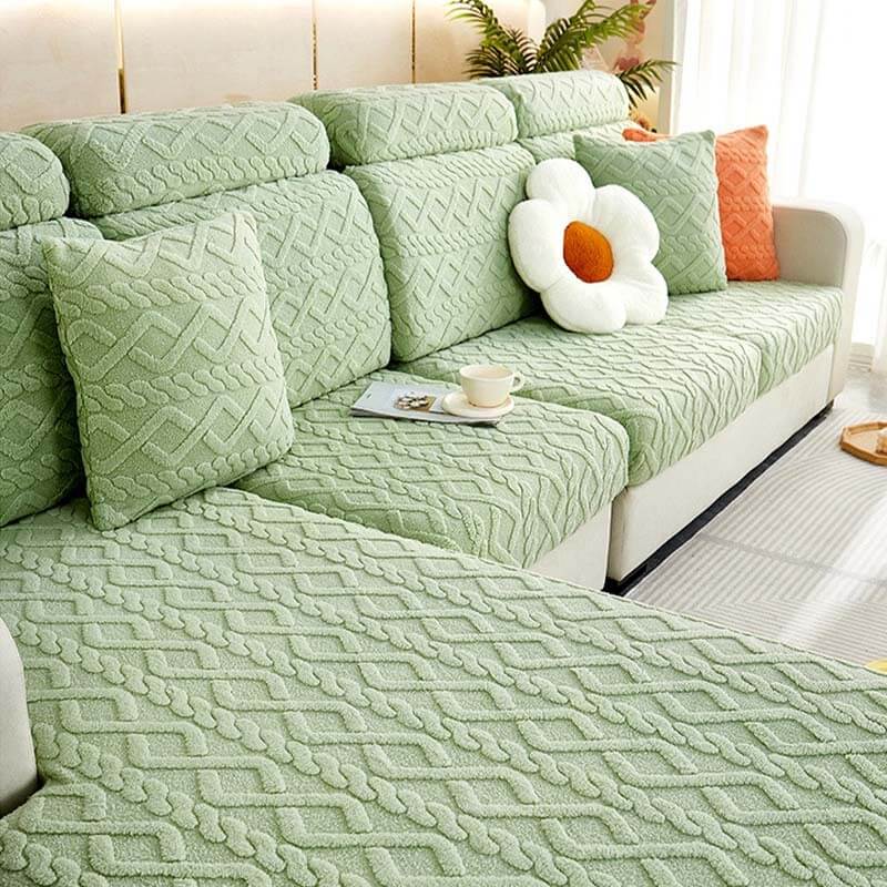 Full Wrap Soft Fleece Stretch Couch Cover for All Seasons