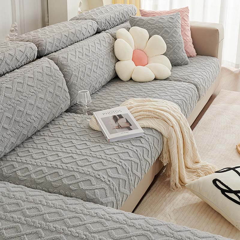 Full Wrap Soft Fleece Stretch Couch Cover for All Seasons