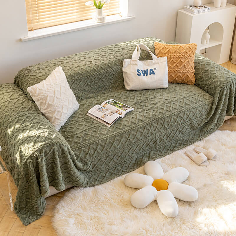 Solid Colour Fleece Furniture Protector Couch Cover Soft Cozy