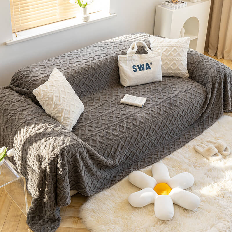 Solid Colour Fleece Furniture Protector Couch Cover Soft Cozy