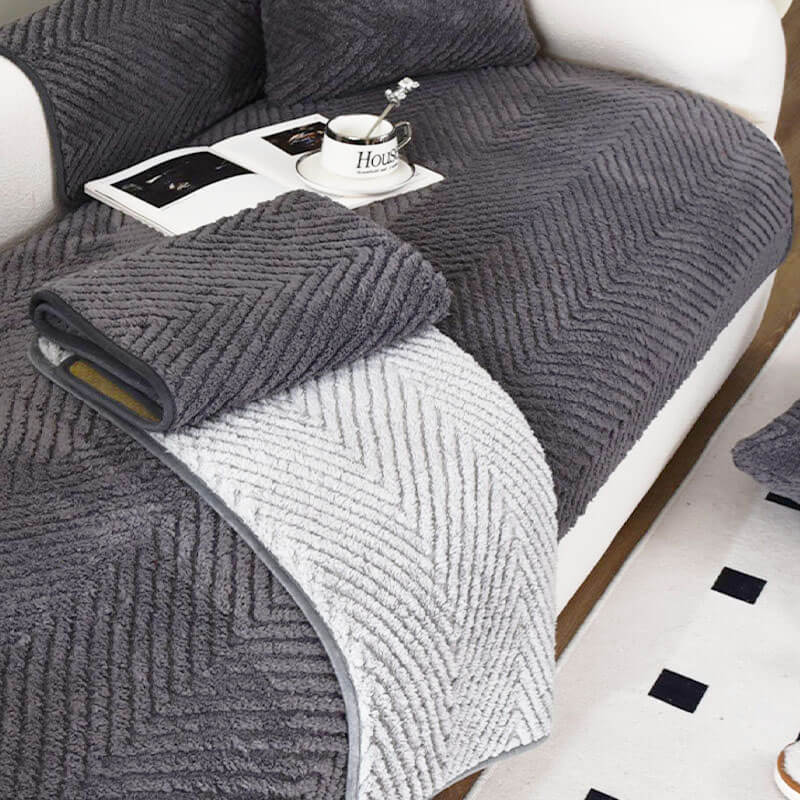 Thickened Plush Herringbone Non-slip Couch Cover for Comfort