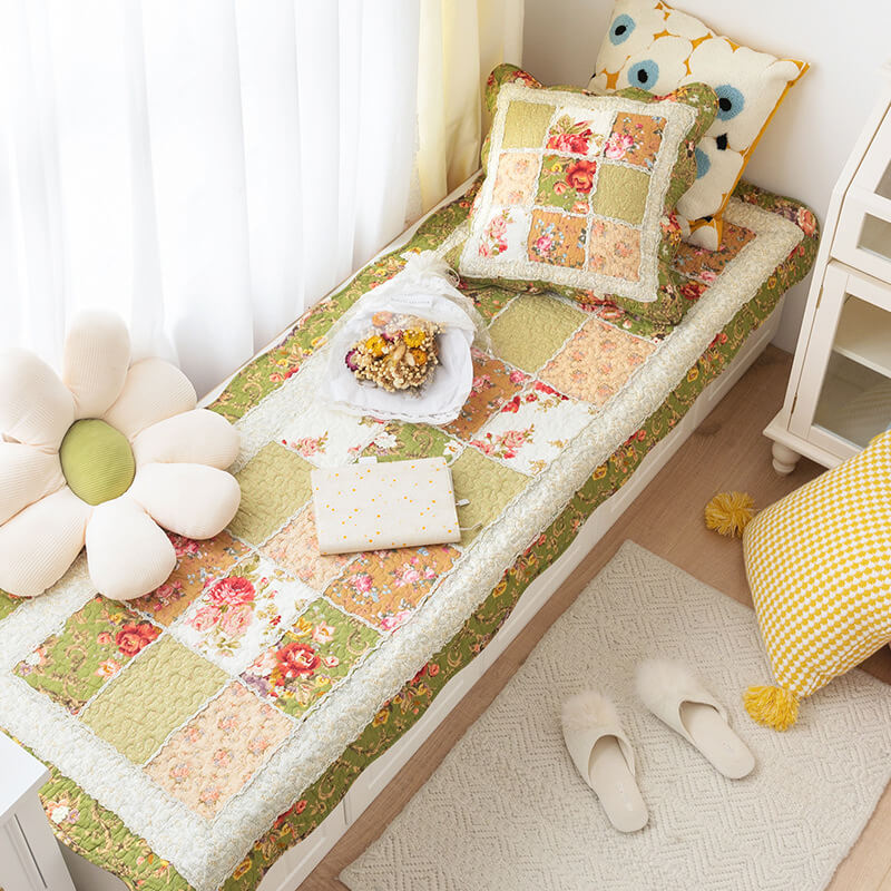 Vintage Flower Plaid Cotton Couch Cover - Soft Eco-Friendly Design