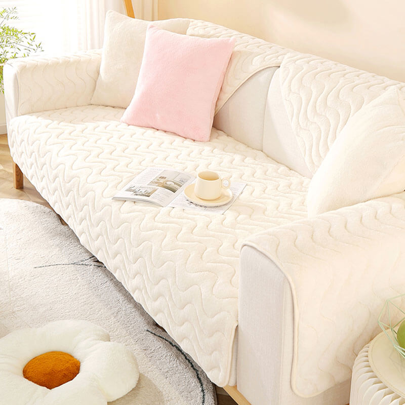 Wave Pattern Soft Plush Non-slip Couch Cover - Stylish Comfort