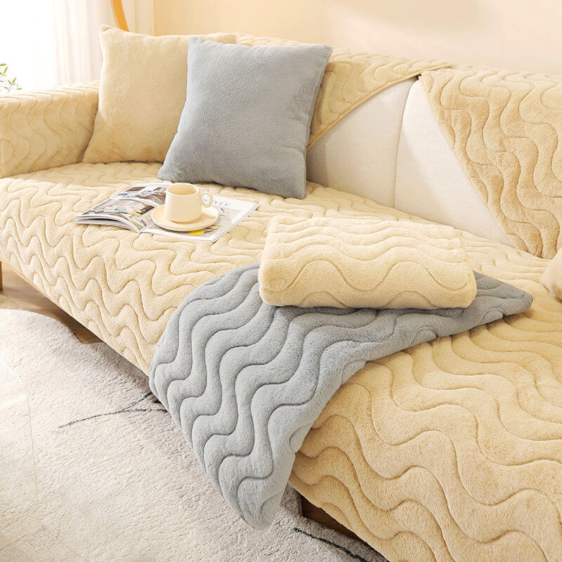 Wave Pattern Soft Plush Non-slip Couch Cover - Stylish Comfort