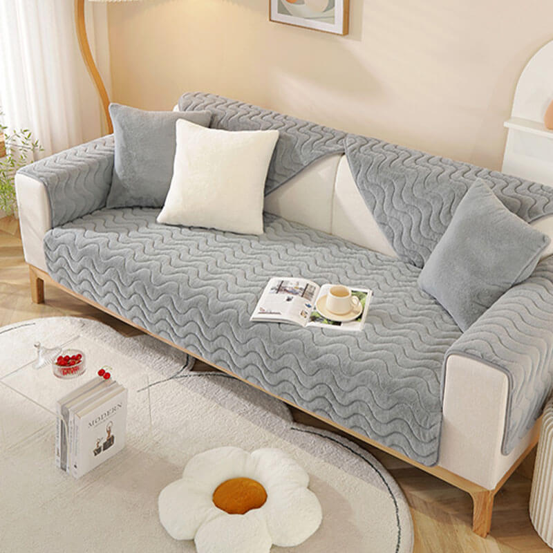 Wave Pattern Soft Plush Non-slip Couch Cover - Stylish Comfort