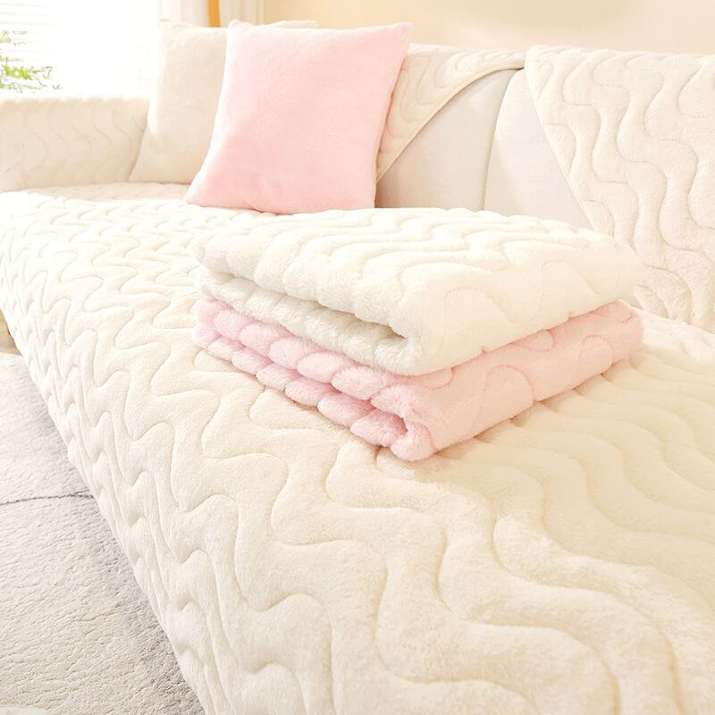 Wave Pattern Soft Plush Non-slip Couch Cover - Stylish Comfort
