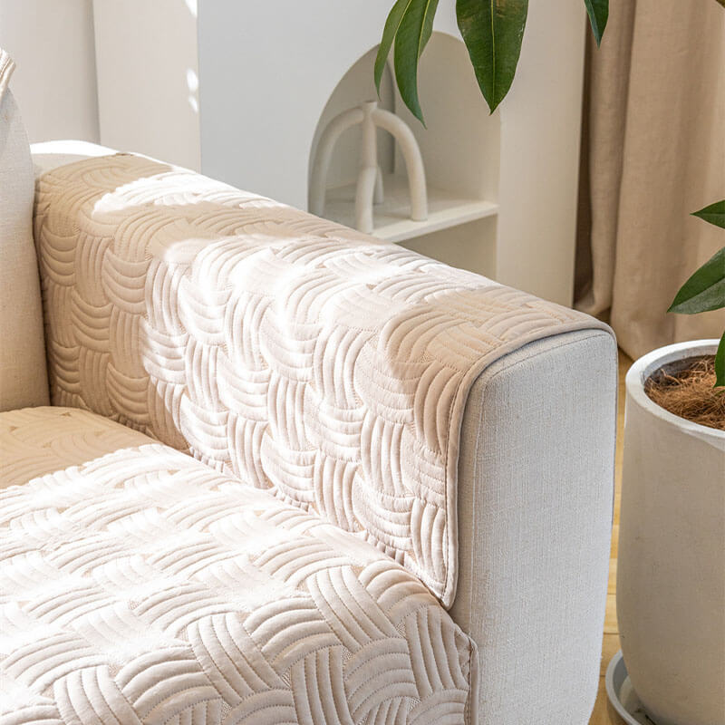 Weave Pattern Cotton Quilted Sectional Couch Cover, Non-Slip