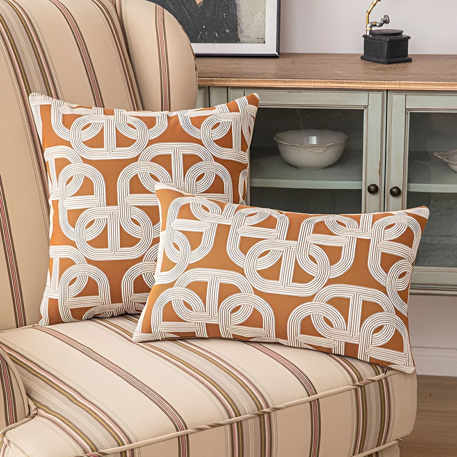 Gold Geometric Design Cushion Cover in Jacquard Style