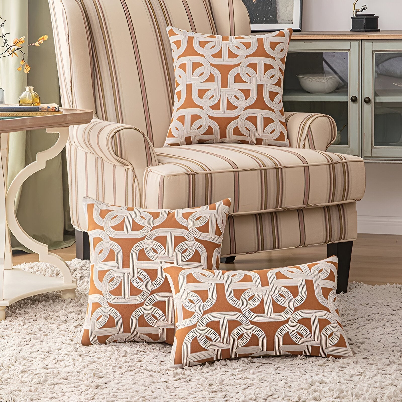 Gold Geometric Design Cushion Cover in Jacquard Style