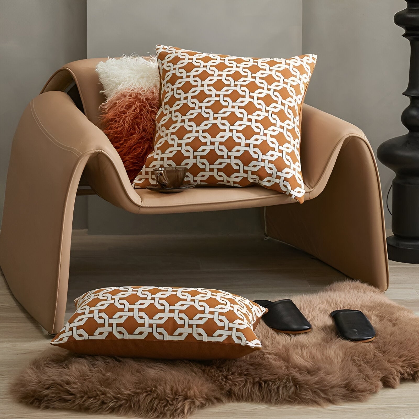 Gold Geometric Design Cushion Cover in Jacquard Style