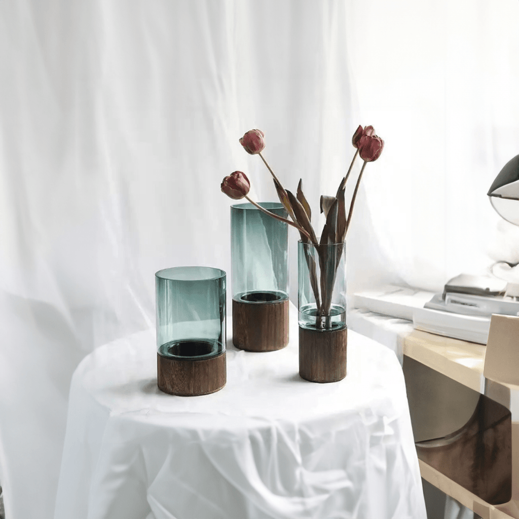 Hydroponic Wood & Glass Vase for Stylish Home Decor