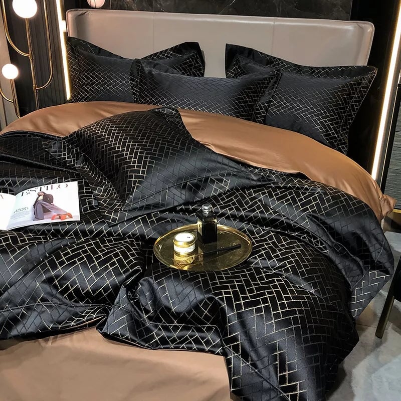 Noir Jasmine Luxury Jacquard Duvet Cover Set