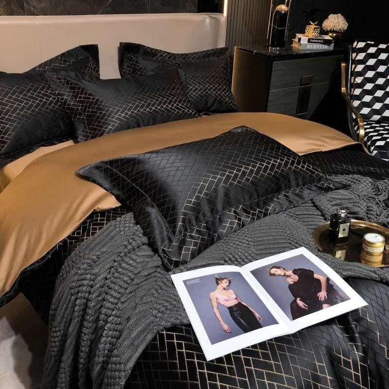 Noir Jasmine Luxury Jacquard Duvet Cover Set
