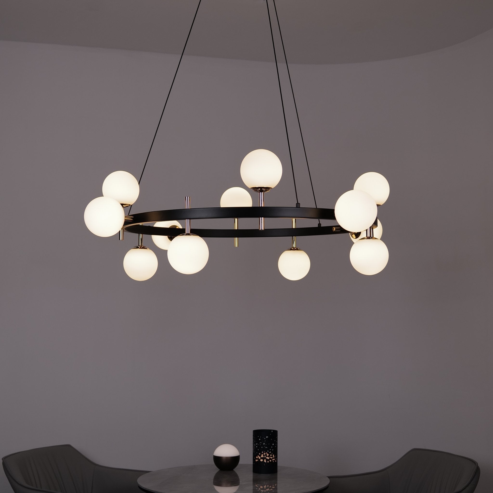Kingsman Chandelier – Luxury Glass Globe Ceiling Light in Gold & Brown
