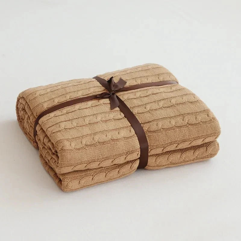 Knitted Cotton Solid Colour Throw Blanket for Cozy Comfort