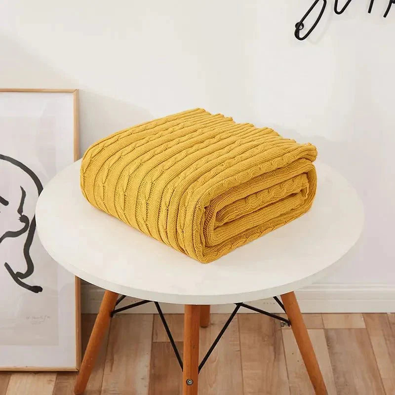 Knitted Cotton Solid Colour Throw Blanket for Cozy Comfort
