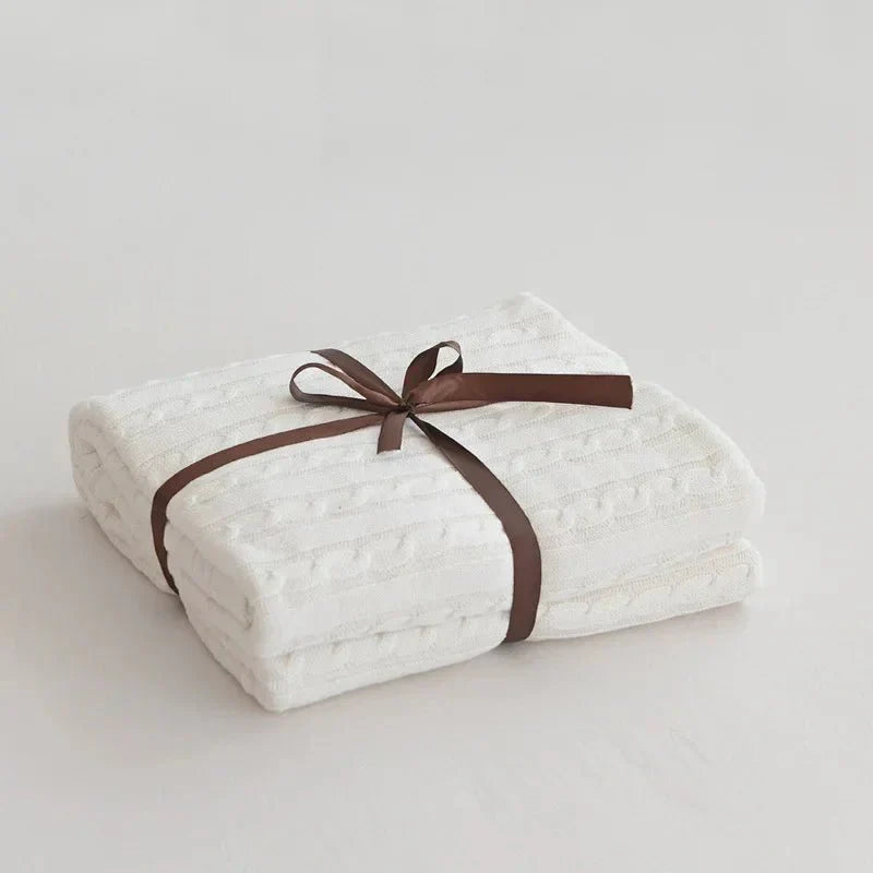 Knitted Cotton Solid Colour Throw Blanket for Cozy Comfort