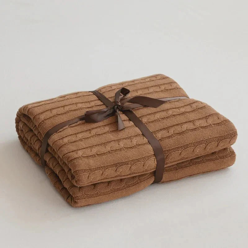 Knitted Cotton Solid Colour Throw Blanket for Cozy Comfort