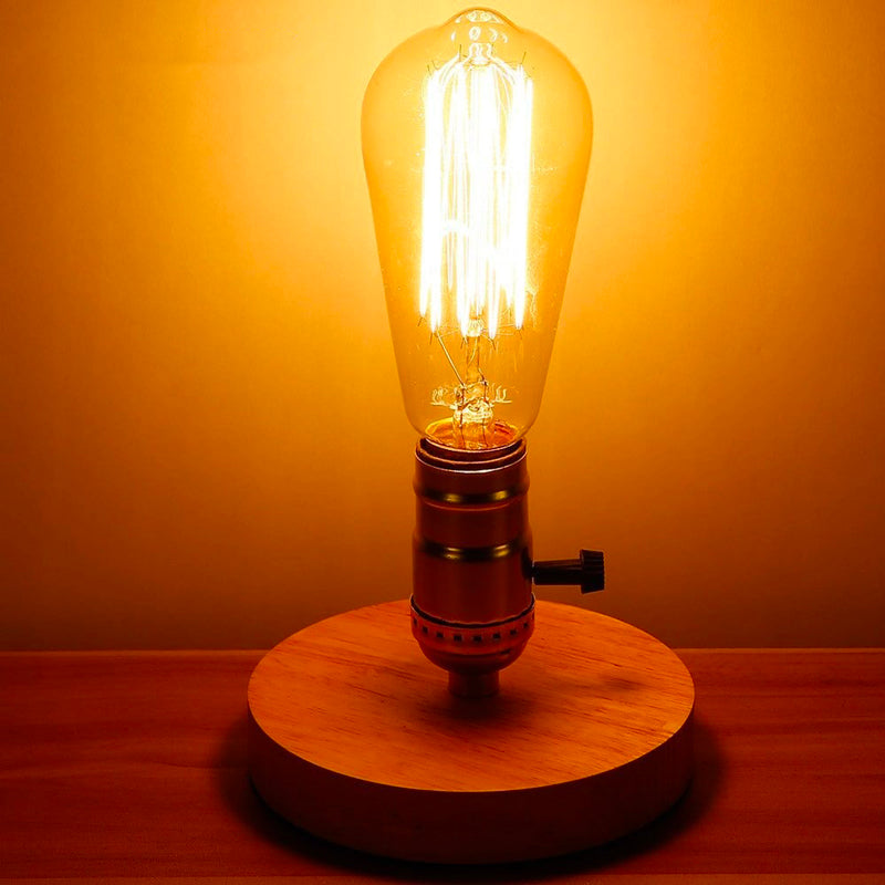 Edison Wooden Bedside Lamp with Vintage Style and Aluminium Base