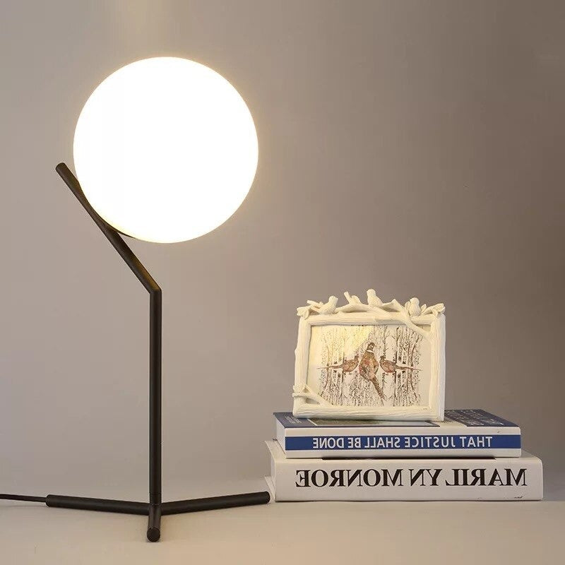 Design Glass Ball Bedside Lamp with Minimalist Metal Base