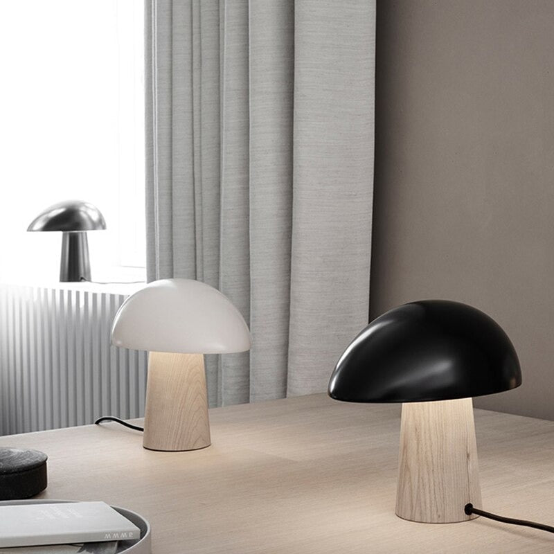 Design Mushroom Bedside Lamp in Wood and Resin Style