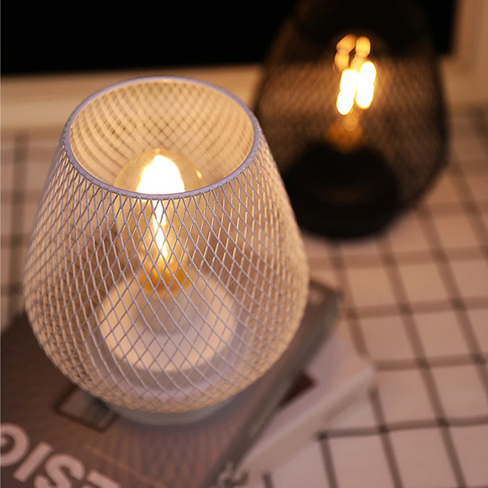 Cage Industrial Bedside Lamp with LED, Cordless Design