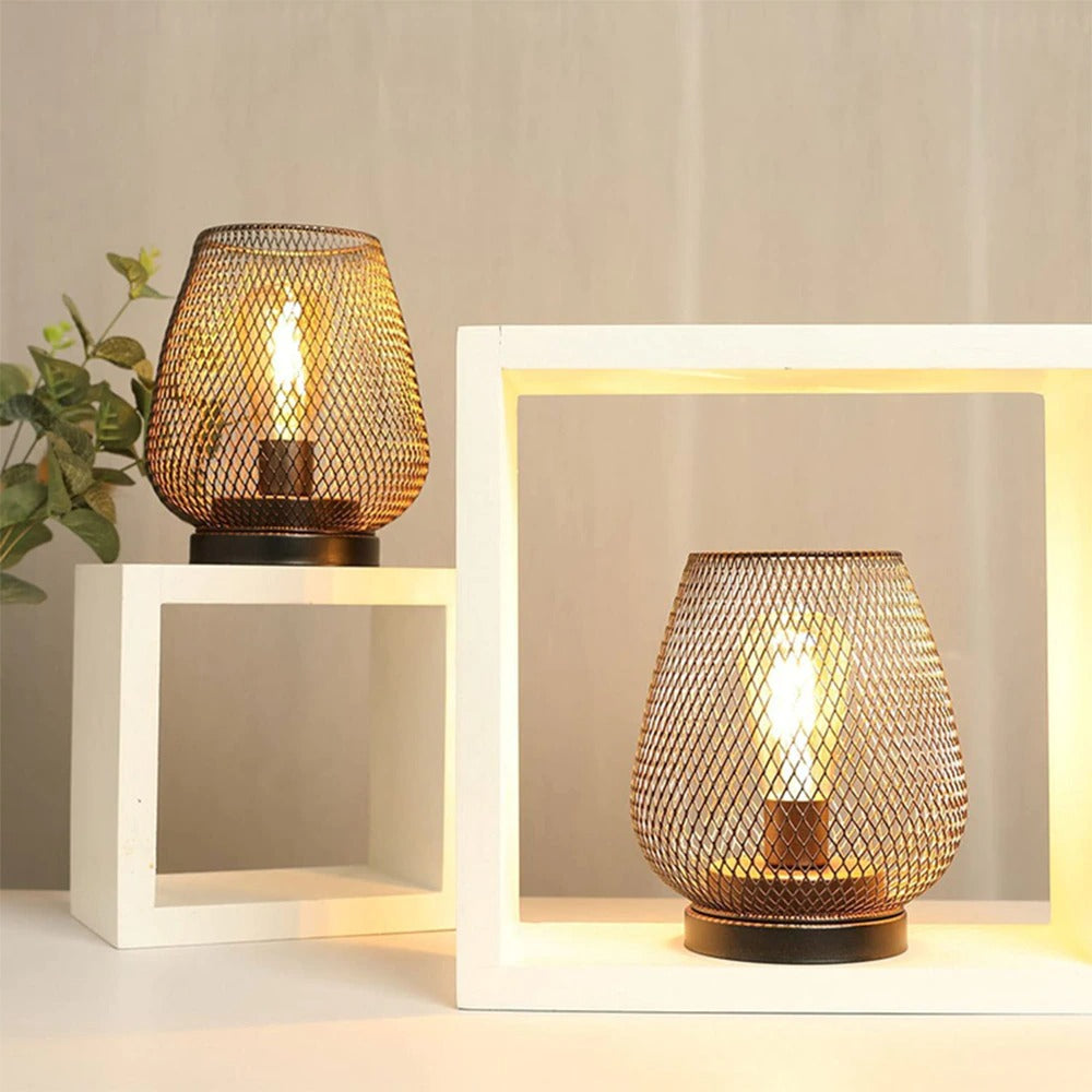 Cage Industrial Bedside Lamp with LED, Cordless Design