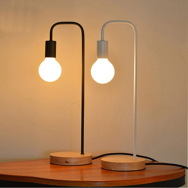 Edison Industrial Bedside Lamp with Wooden Base and Metal Body