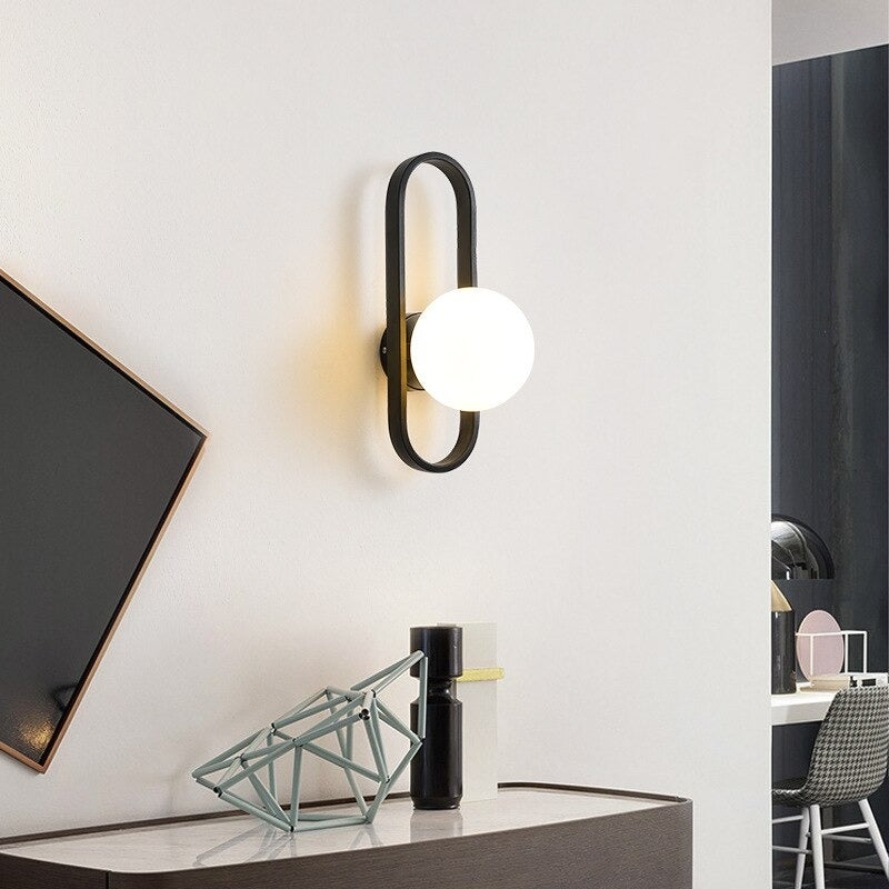 Circular Design Wall Bedside Lamp with Glass Ball Shade