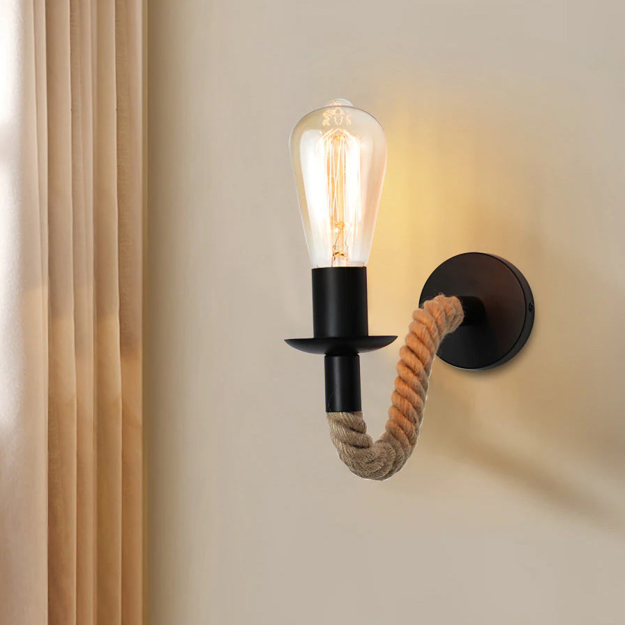 Industrial Wall Bedside Lamp with Rope and Metal Design