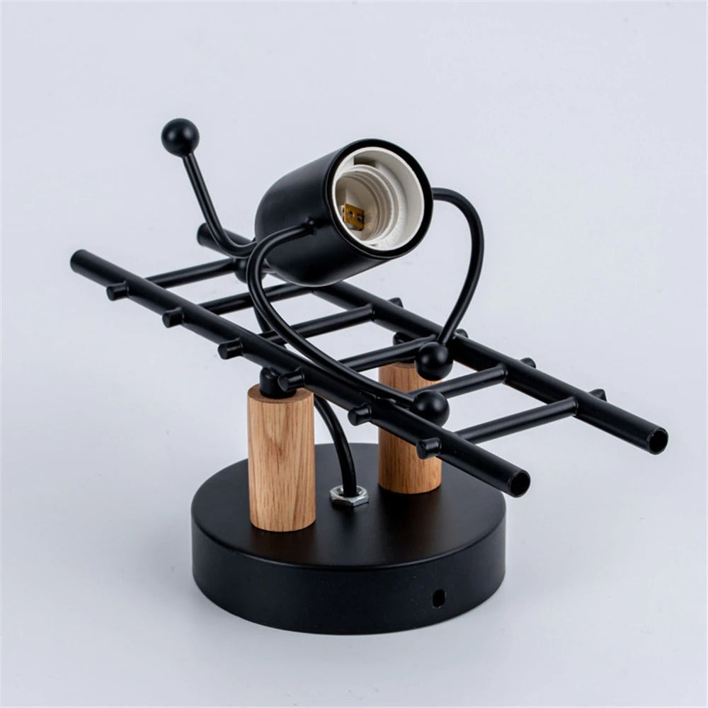 Industrial Original Wall Bedside Lamp with Metal and Wood