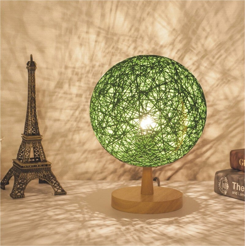 Rattan Bedside Lamp With Wooden Base For Modern Decor