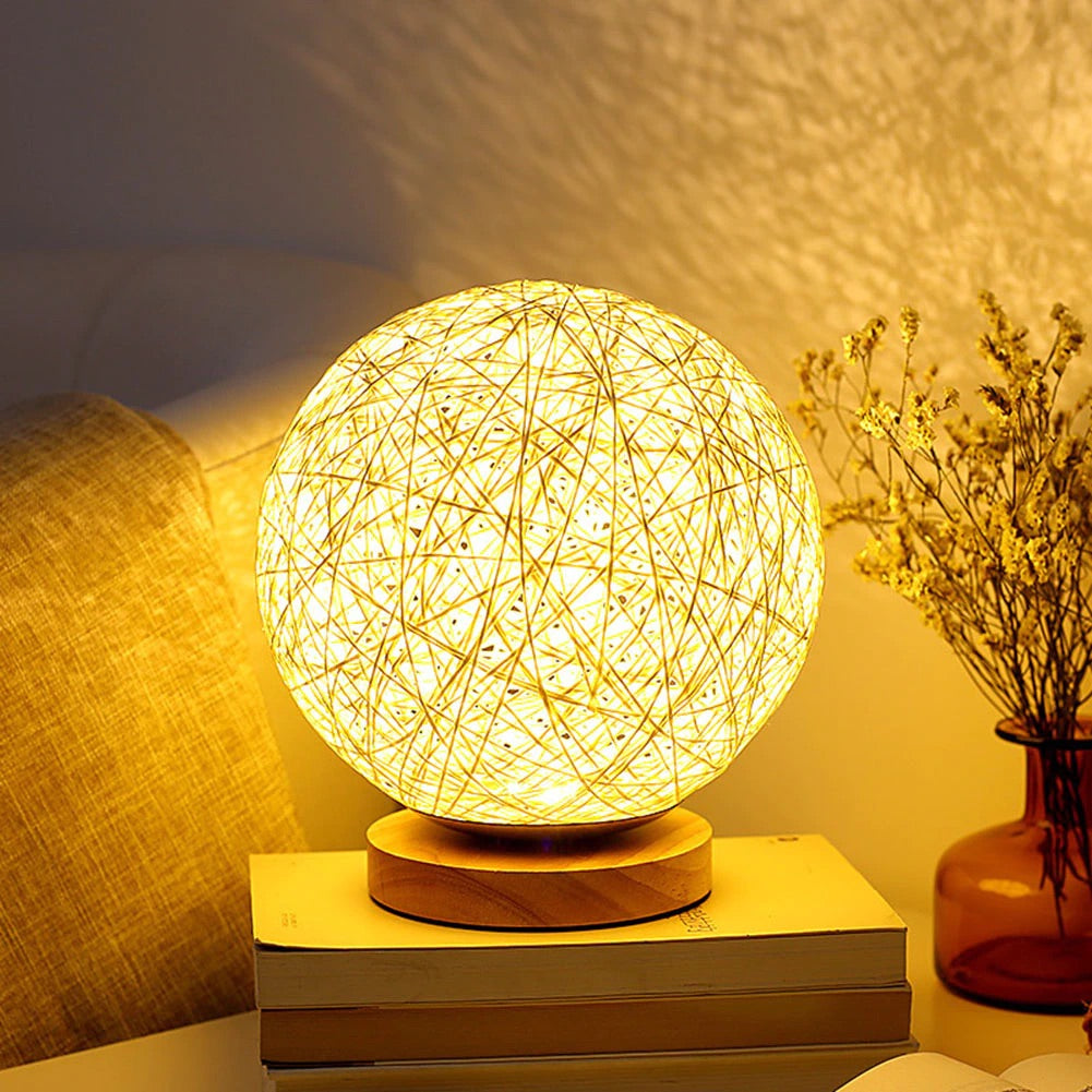 Rattan Sphere Bedside Lamp - Modern Home Decor Light