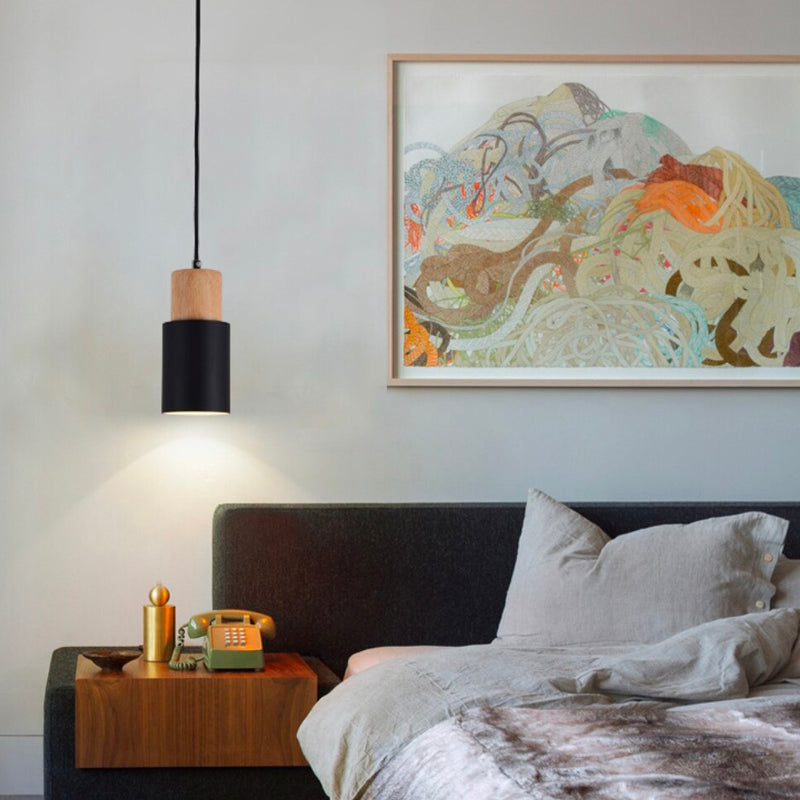 Wooden Hanging Bedside Lamp with Vintage Metal Structure