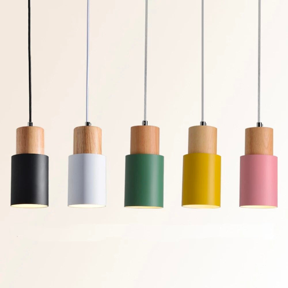 Wooden Hanging Bedside Lamp with Vintage Metal Structure