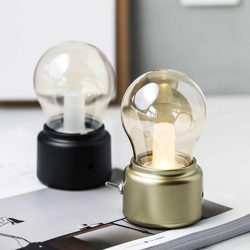Vintage Cordless Bedside Lamp with Edison Style Design