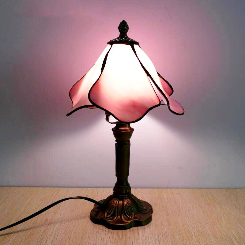 Pink Tiffany Vintage Bedside Lamp - Elegant Book Design